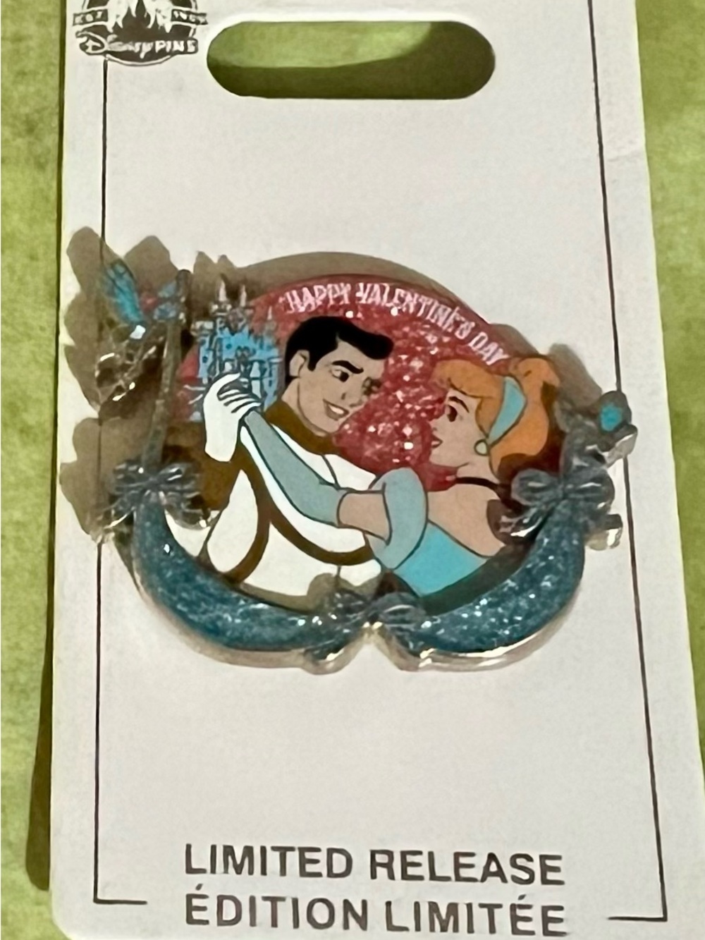 Disney Cinderella Valentine’s Day Glitter Pin - Blue, Red, Peach